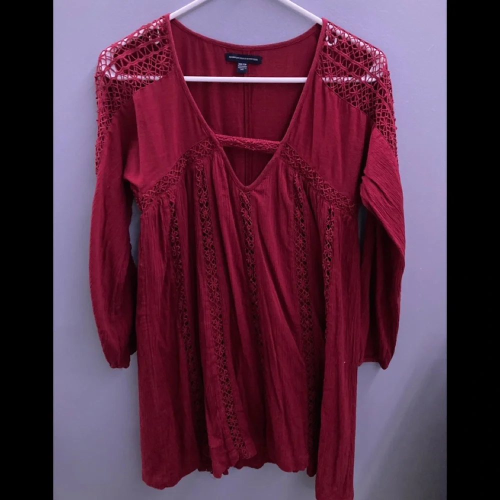 American Eagle Babydoll Dress, Lace Boho Longsleeve Peasant - Picture 6 of 10
